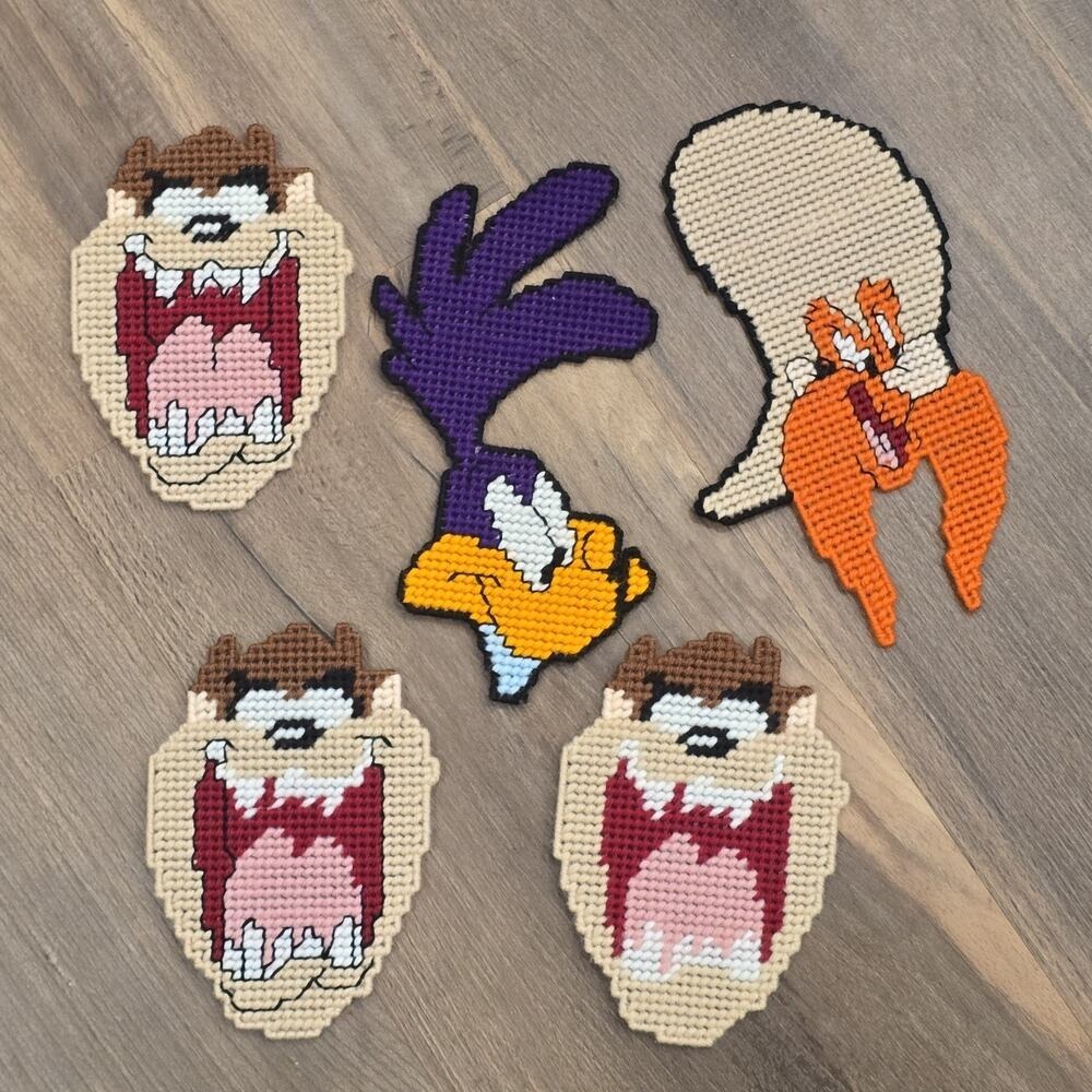 Looney Tunes Cross Stitch Needlepoint Character Magnets Lot‎ Taz Yosemite Sam